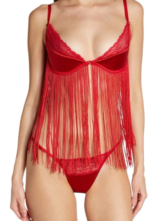 Coquette Other - Coquette Red Fringe Lingerie Set Bra & G-String S NWOT Boudoir Tassel